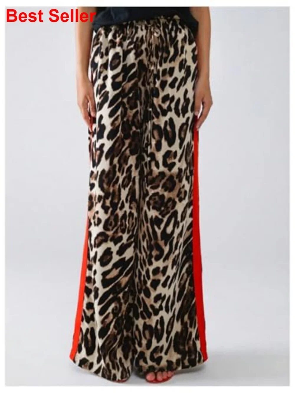 Cheetah Print Wide Leg Palazzo Pants with Drawstring Waist - Picture 4 of 5